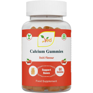 Ved Calcium Gummies; Chews Litchi Flavour, Calcium & Vitamin D Gummies, Vegetarian Vegan Health Supplement - 60 Chews 30 Days’ Supply