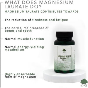Magnesium Taurate 50Mg - 60 Vegan Capsules, Highly Absorbable Chelated Magnesium with Taurine - Made in the UK by G&G Vitamins