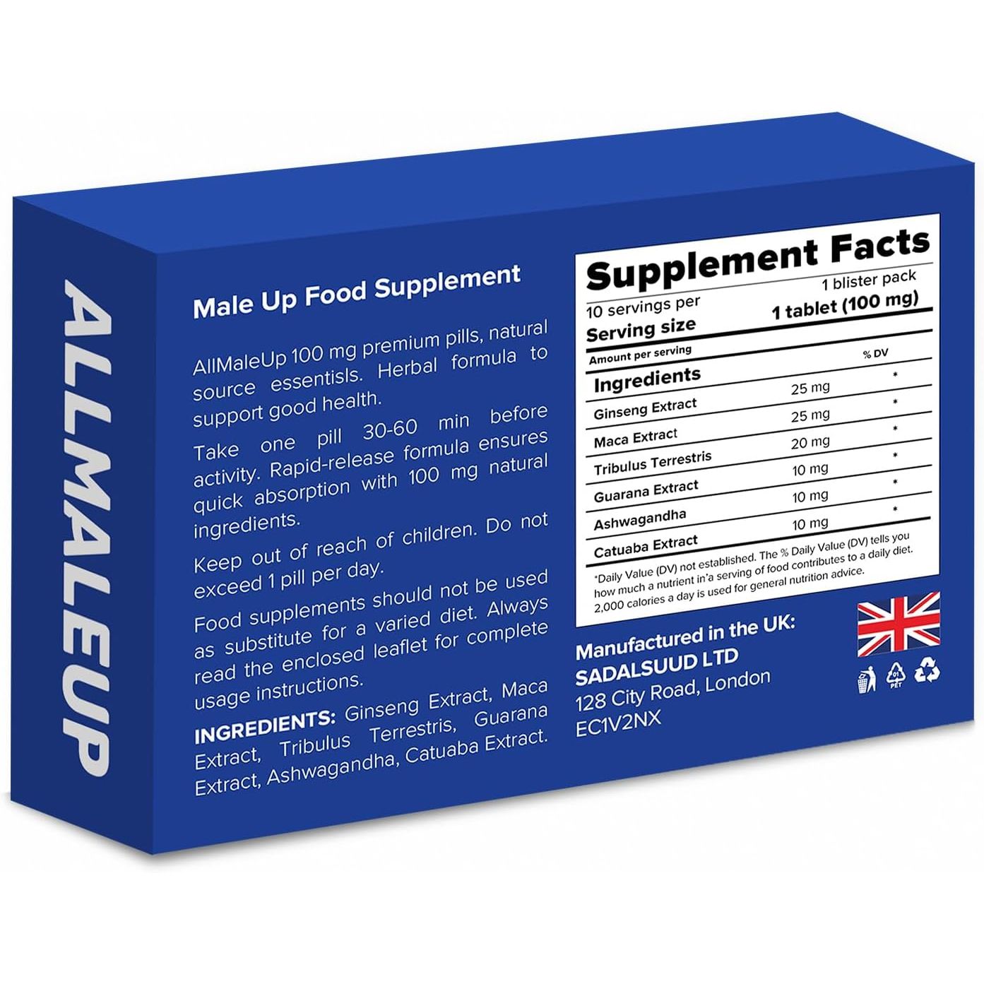 Allmaleup Extra Strong Pills for Men - Natural Supplement for Enhanced Performance & Stamina - Fast-Acting Tablets - Food & Herbal Supplement - 10 Pills