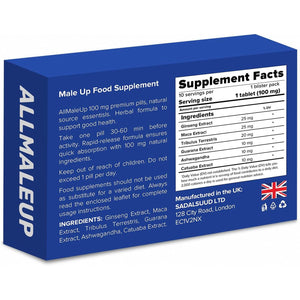 Allmaleup Extra Strong Pills for Men - Natural Supplement for Enhanced Performance & Stamina - Fast-Acting Tablets - Food & Herbal Supplement - 10 Pills