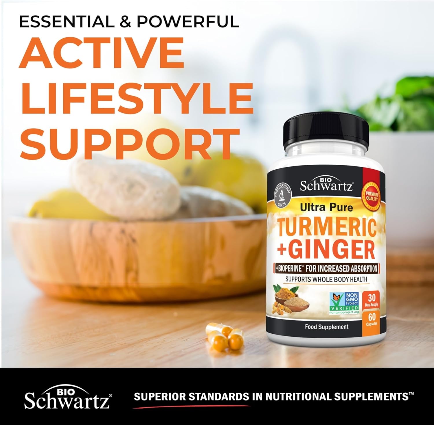 Turmeric Curcumin and Ginger - 95% Standardized Curcuminoids with Bioperine Black Pepper Extract for Ultra High Absorption - Natural Joint Support Supplement - Gluten-Free - 60 Capsules