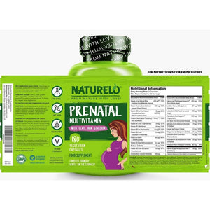 NATURELO Prenatal Multivitamin - Natural Vitamins & Minerals - Active Folate, Iron & Calcium - Essential Nutrients during Pregnancy & Conception - No Gmos - 180 Vegan Capsules | 2 Month Supply