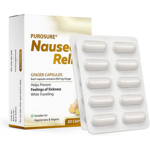Purosure Nausea Relief Ginger Capsules for Travel Sickness Relief, 250 Mg (20)