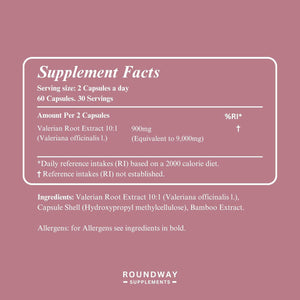 Valerian Root | 9000Mg High Strength Extract Capsules for Sleeping & Relaxation | 60 Capsules, Not Tablets | 1 Month Supply | Made in the UK by Roundway Supplements