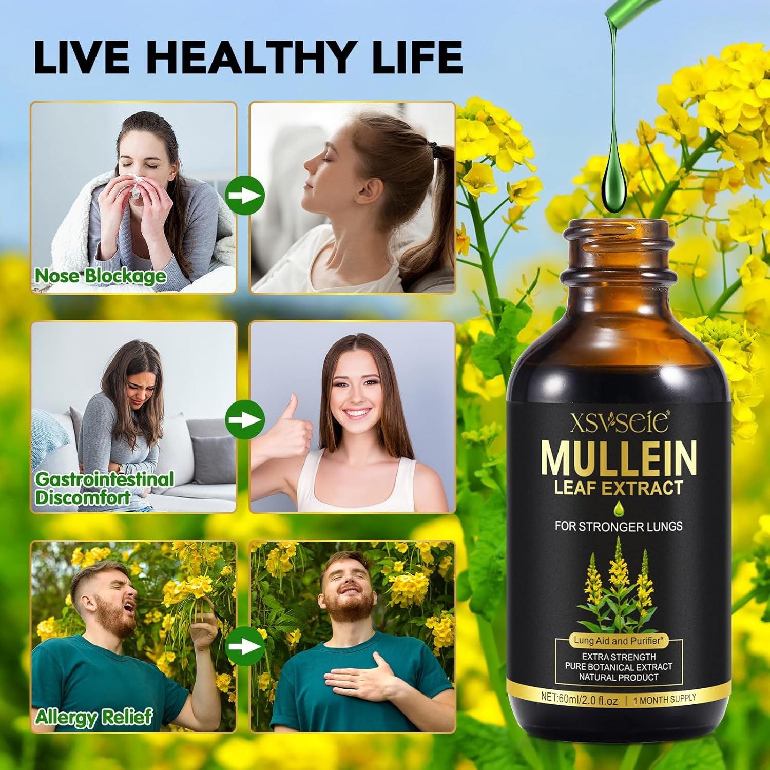 Mullein Leaf Extract for Lungs, Natural Mullein Drops for Lung Cleanse and Healthy Breathing, 1 Month Supply 60ML, Vegetarian, High Fast Absorption, Health Supplements, Cleanse and Respiratory Support