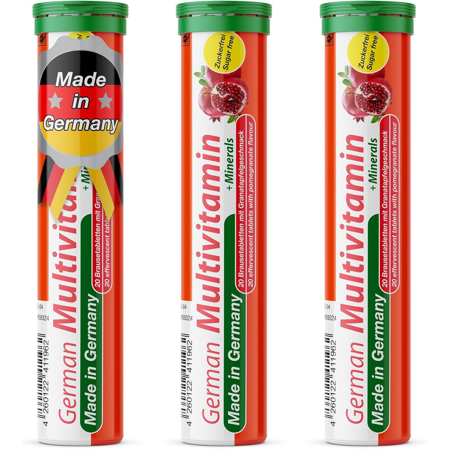 German Multivitamin + Mineralien Drink Effervescent Tablets 60 Servings Pomegranate Flavour – 10 Vitamins + 2 Minerals – Made in Germany