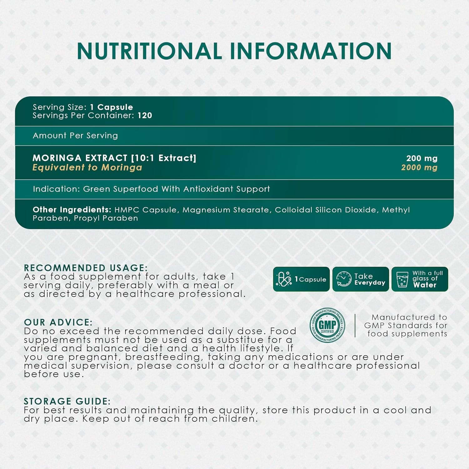 Ambrosial Moringa Capsules 2000Mg | Moringa Leaf Extract | Plant-Based Herbal Supplement | Natural Wellness Support | 120 Vegan Capsules