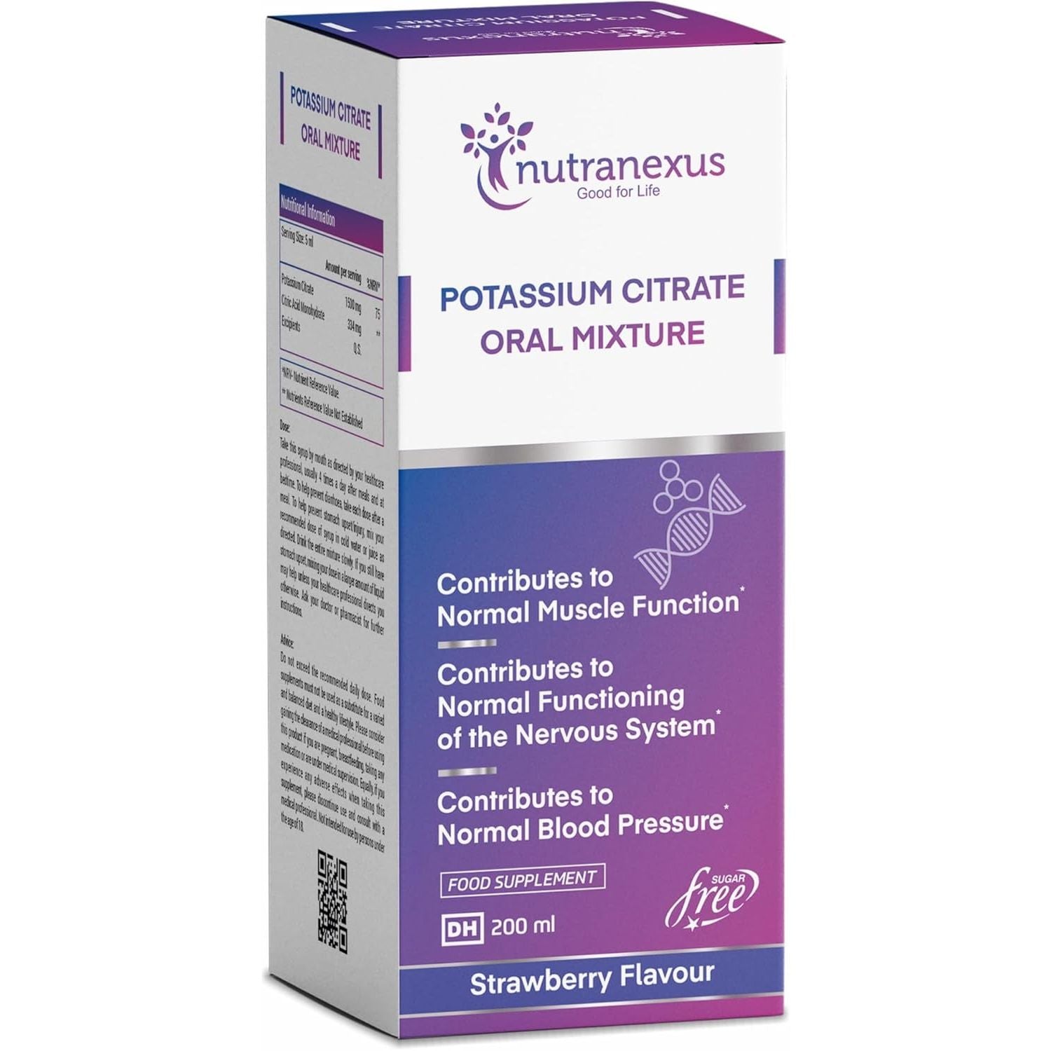 Nutranexus Potassium Citrate Oral Mixture - 200Ml | Strawberry Flavor | Contributes to Normal Muscle Function, Nervous Function & Blood Pressure