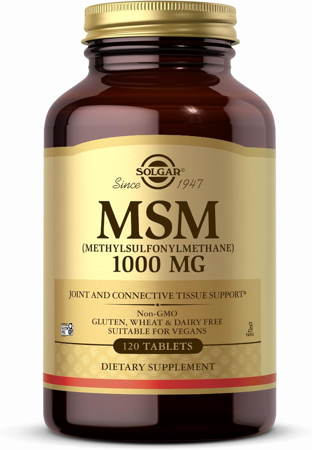 Solgar MSM 1000 Mg Tablets - Pack of 120 - for Improved Bone and Joint Health - Naturally Occurring Organic Sulphur Compound - Vegan and Gluten Free, Gold,1 G (Pack of 1)