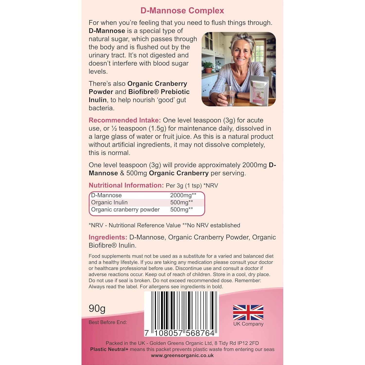 Golden Greens D-Mannose Complex with Organic Cranberry 30 Servings, 1 Count