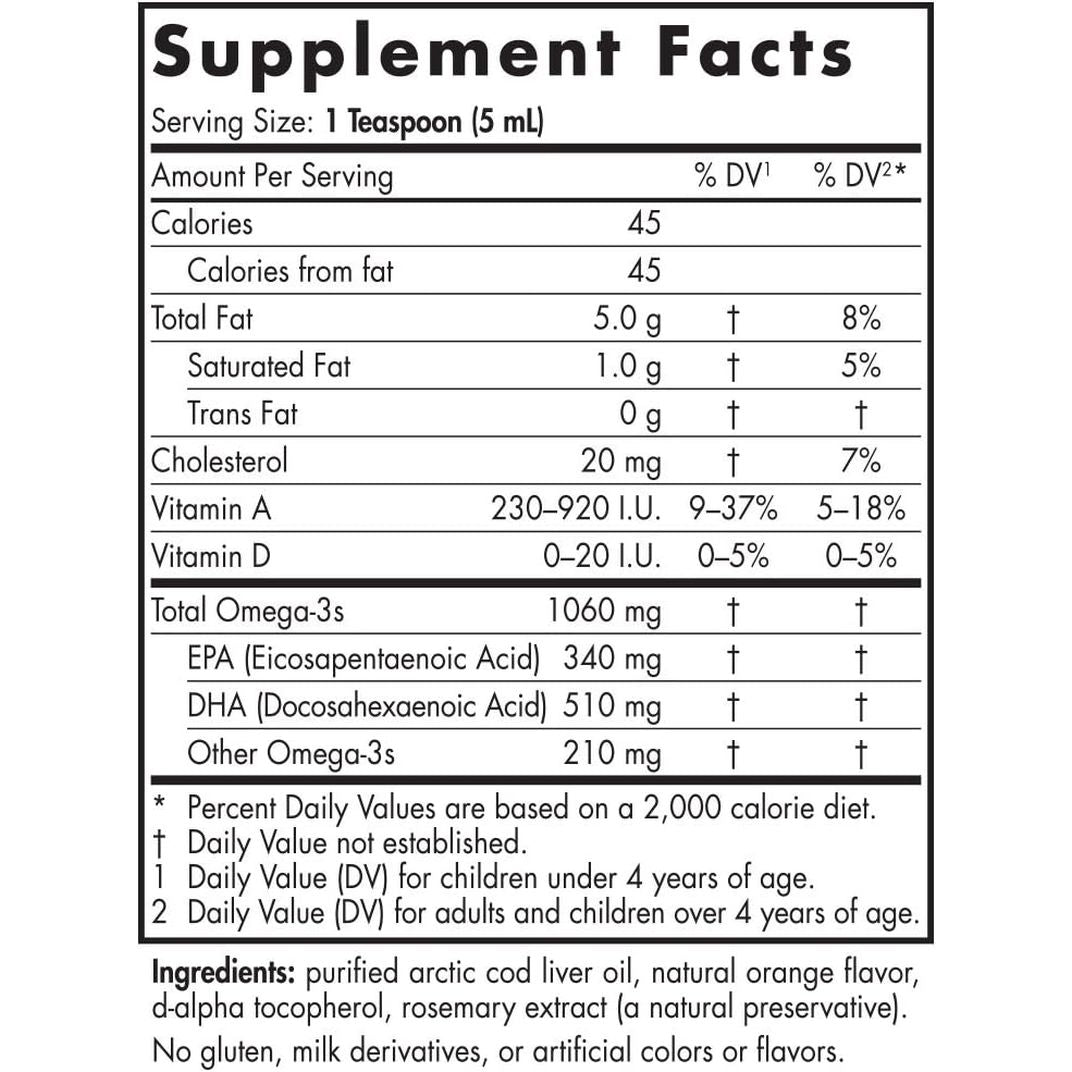 Nordic Naturals Arctic CLO, Heart and Brain Health, and Optimal Wellness, Orange, 8 Oz.