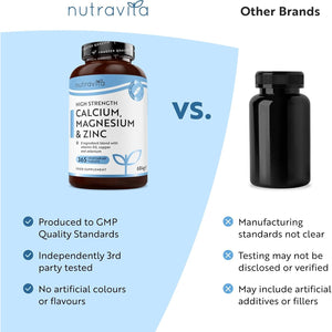 Calcium Magnesium & Zinc with Vitamin D D3 Copper Selenium Boron and Manganese - 365 Tablets - Nutravita