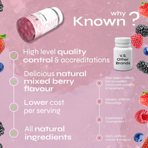 Known Delicious Hyaluronic Acid Gummies - 100Mg of HA - Supports Skin Hydration - Natural Mixed Berry Flavour - 60 Vegan Gummies, 2 Months Supply