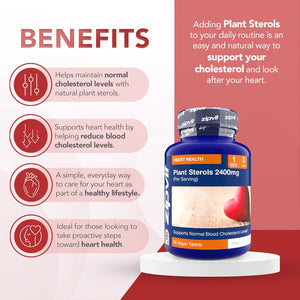 Zipvit Plant Sterols High Strength 2400Mg, 90 Vegan Tablets, Supports Maintenance of Normal Blood Cholesterol, Vegan and Vegetarian Friendly
