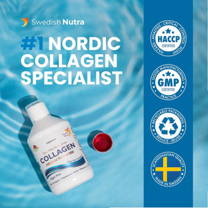 Swedish Nutra - 12,500 Mg Hydrolyzed Marine Collagen & Gold Retinol Liquid Supplement - 500 Ml Pack, 20 Day Supply | Pure Peptide & Hyaluronic Acid for Healthy Hair, Skin, Nails & Joints I Sugar-Free