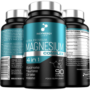 Ultra Premium Magnesium Complex (4 Forms) Magnesium Supplements – Glycinate (Bisglycinate), Citrate, Taurate, Malate 90 Vegan Capsules Magnesium Tablets