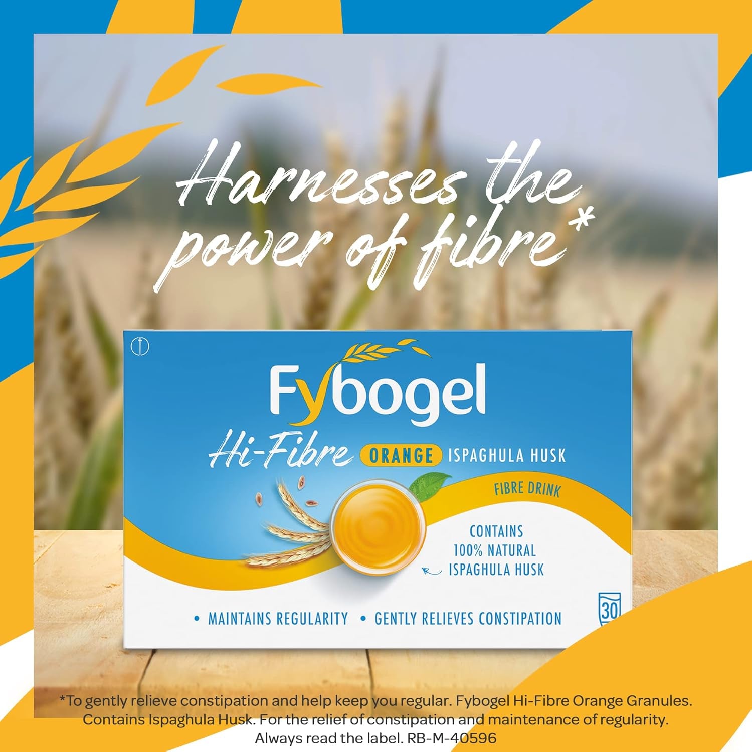 Fybogel Hi Fibre Sachets Orange Flavour 30 Pack - Gentle Constipation Relief, Easy Mix Powder, Vegan Friendly