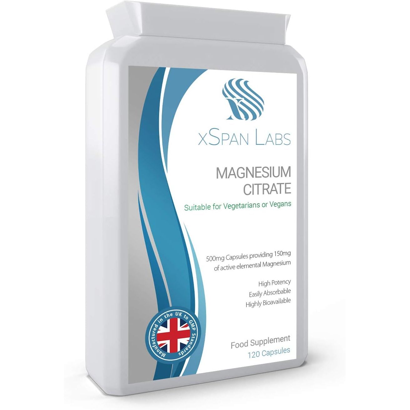 Magnesium Citrate 500Mg 120 Capsules - Providing 150Mg of Active Elemental Magnesium - High Potency - Easily Absorbable - Highly Bioavailable - UK Manufactured