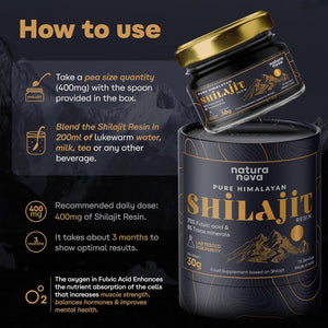 Naturanova Pure Himalayan Shilajit Resin - 100% Natural | 70 Servings for Energy Boost, Immune Support, 75%+ Fulvic Acid | Ayurvedic Supplement with 80+ Trace Minerals Complex