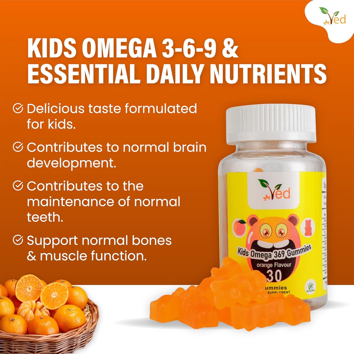 Omega 3 6 9 Gummie Kids,15 Day Supply, Natural Orange Flavour, 30 Chewable Vegan Gummies, Vegetarian Friendly, Energy & Immune System, Kids Omega 3 6 9 Gummies, GMO & Gluten Free.