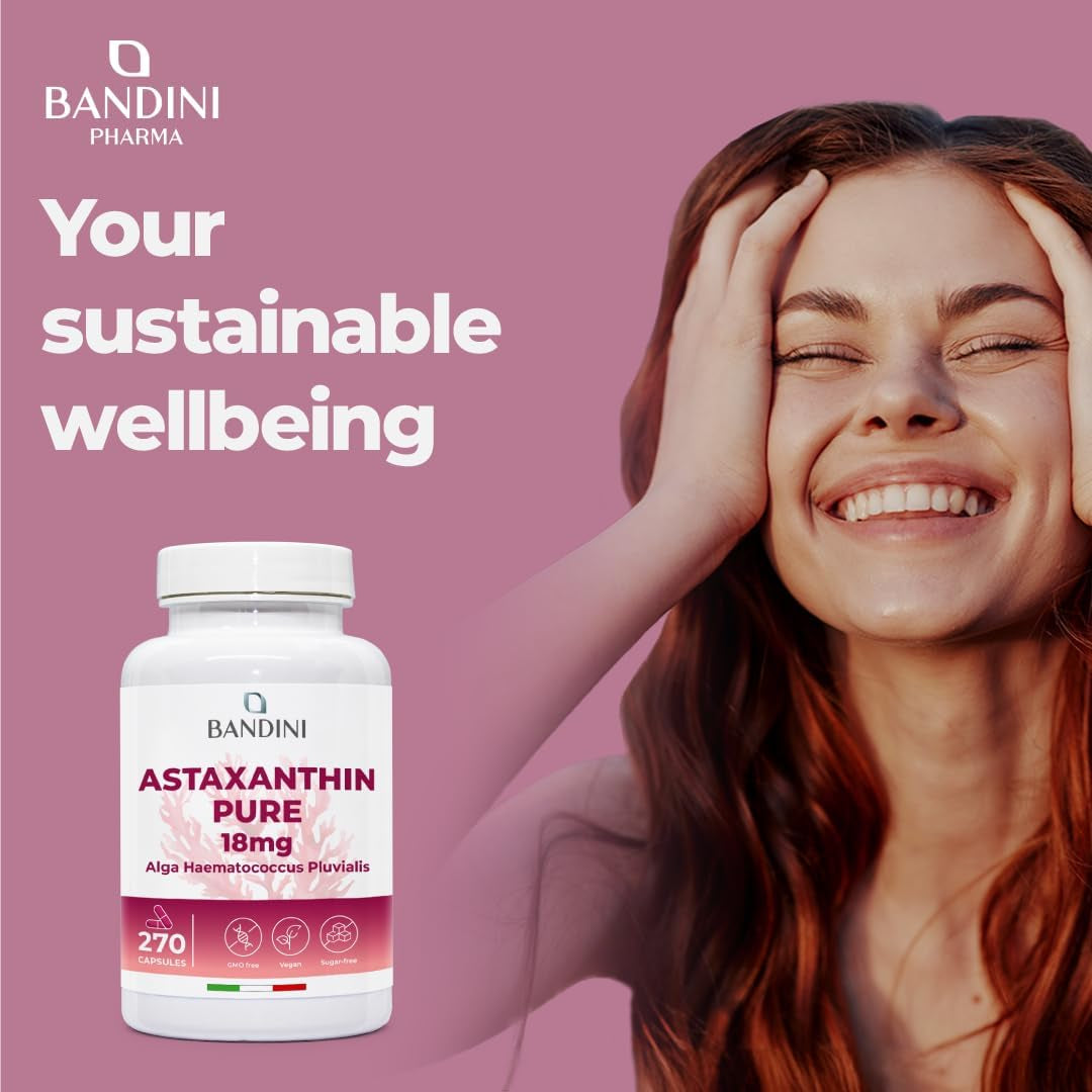 Bandini® Pure Astaxanthin 18 Mg | 270 High Strength Capsules | 9 Months Supply | Powerful Antioxidant from Haematococcus Pluvialis Algae | Astaxantine Supplement, Magnesium Stearate & Gmo-Free | Vegan