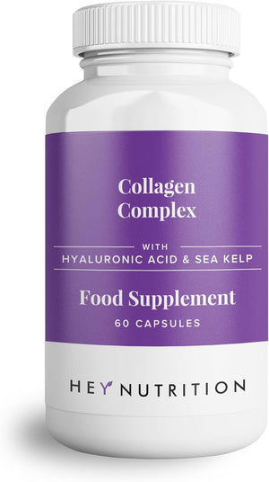Hey Nutrition Collagen Complex Hyaluronic Acid & Sea Kelp Vitamin E, C, Biotin - Healthy Nails, Skin, Hair Joints Metabolism - Type 1 Marine Supplement - Non GMO, 60 Capsules