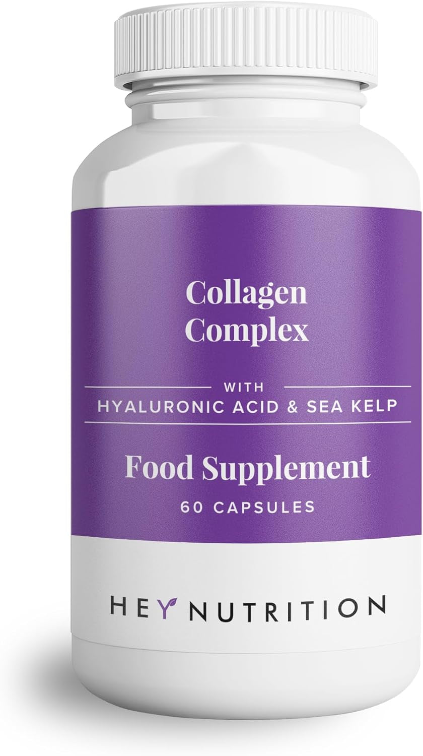 Hey Nutrition Collagen Complex Hyaluronic Acid & Sea Kelp Vitamin E, C, Biotin - Healthy Nails, Skin, Hair Joints Metabolism - Type 1 Marine Supplement - Non GMO, 60 Capsules