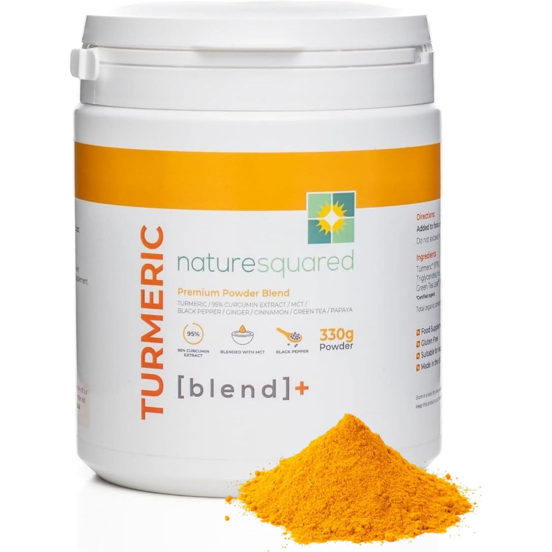 Nature Squared Turmeric Super [Blend] - Premium & Organic Turmeric (3933Mg) Powder with 7 Active Ingredients - 330G(3 Month Supply) - Vegan - Non GMO - Gluten Free - GMP - Potent Antioxidant- UK Made