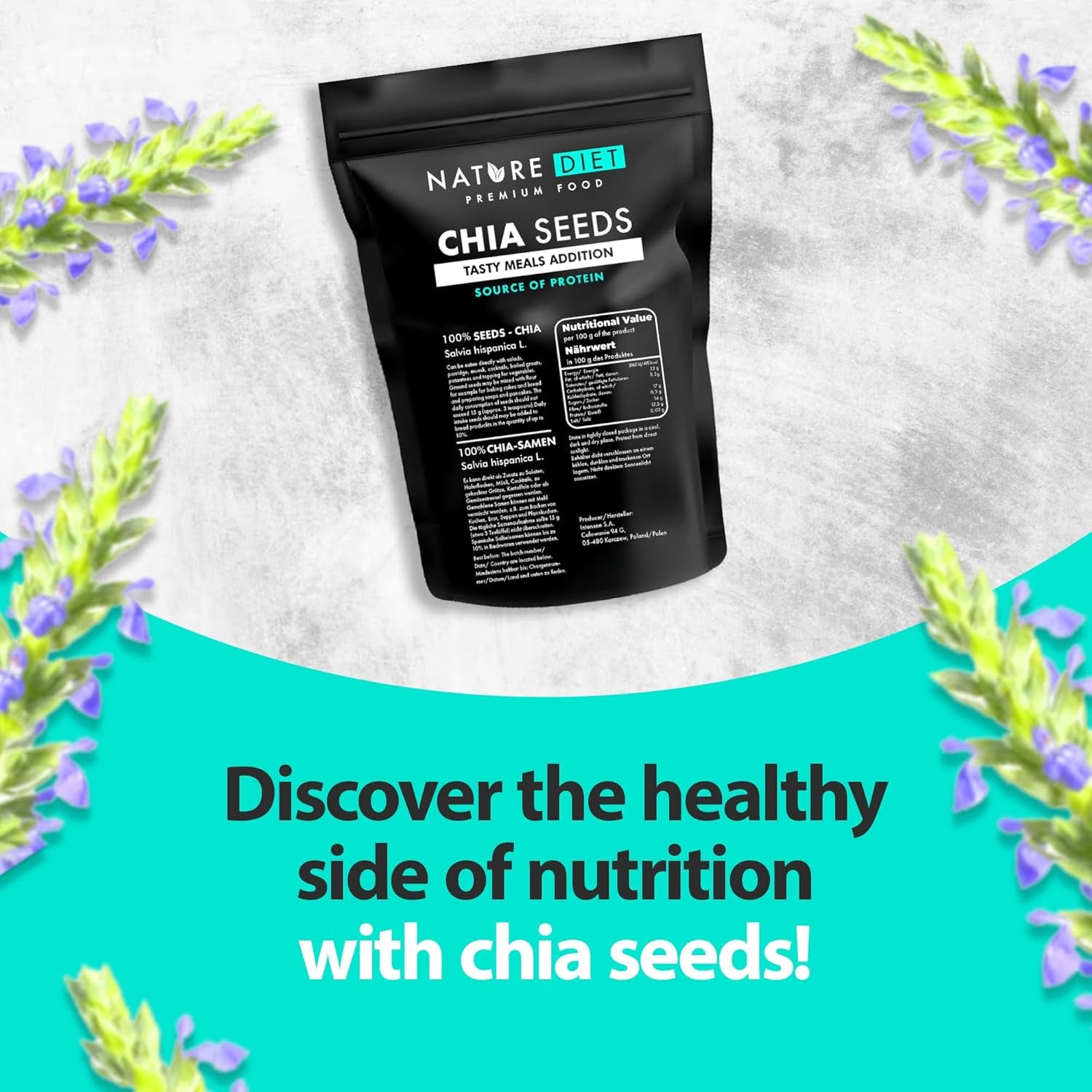Nature Diet - Chia Seeds 2X 1000 G | Salvia Hispanica | High in Omega-3 | Source of Fiber
