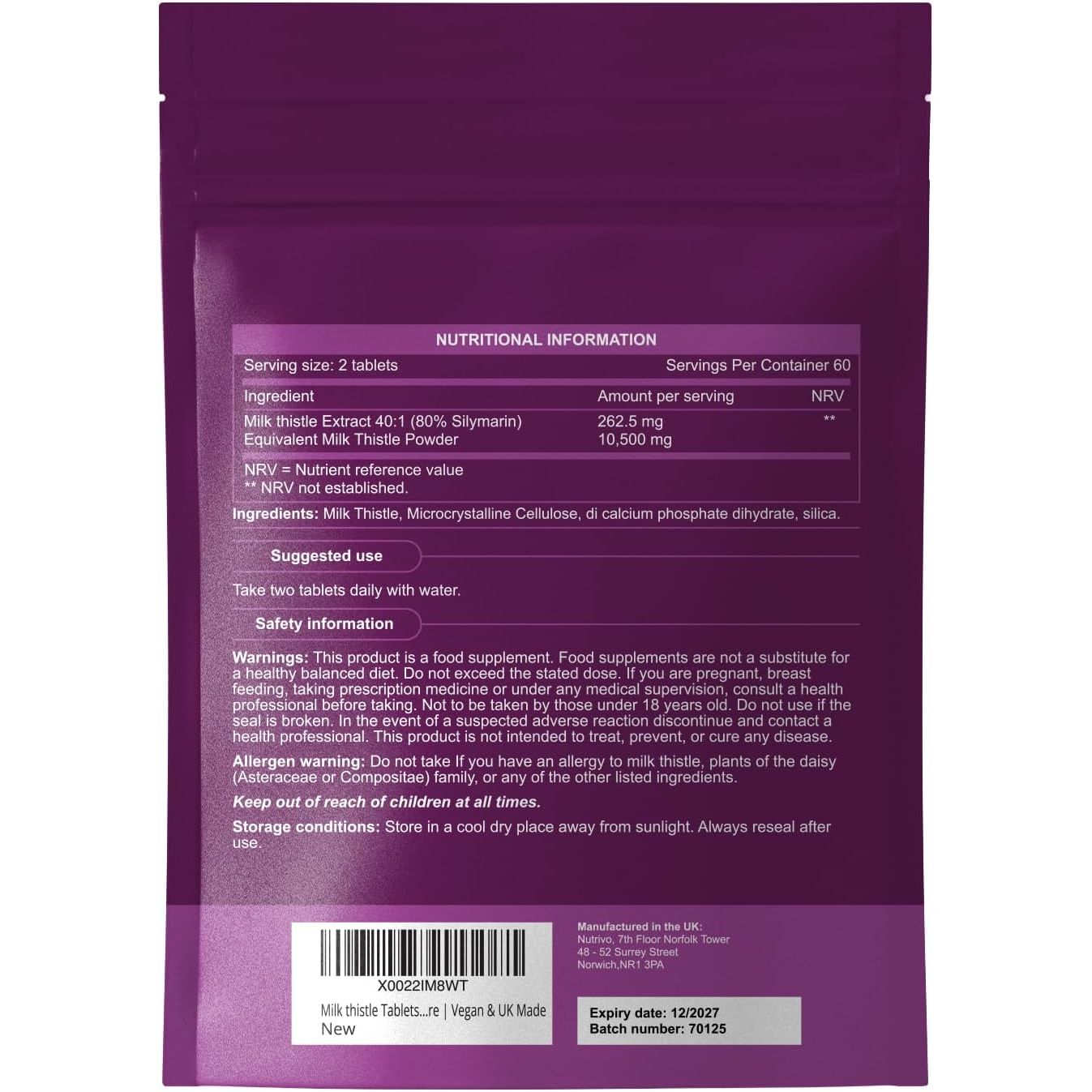 Milk Thistle High Strength Tablets 10,500Mg & 80% Silymarin per Serving | 120 Tablets | Milk Thistle Herbal Supplement | Vegan & UK Made