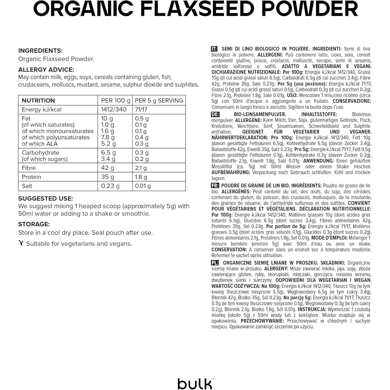 Bulk Organic Flaxseed Powder, 500 G, Packaging May Vary