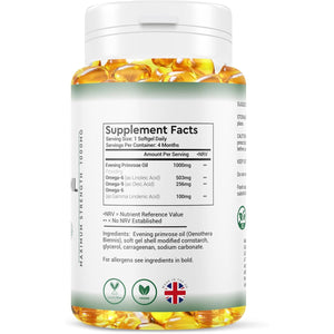 Evening Primrose Oil 1000MG - 4 Month Suuply - Omega 6 & 9 - Vegan Evening Primrose Oil 1000MG