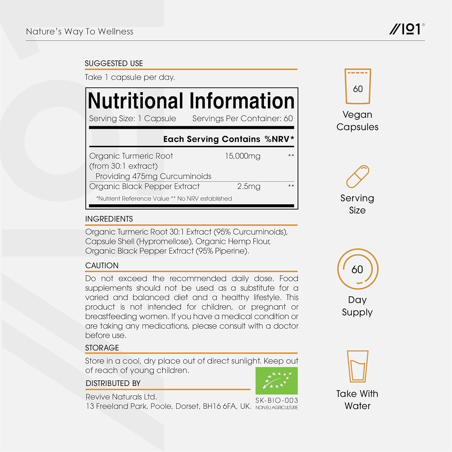 Organic Curcumin 95% with Black Pepper – 475Mg Curcuminoids – 60 Vegan Capsules – High Strength Turmeric Supplement – 2 Months Supply by Alpha01
