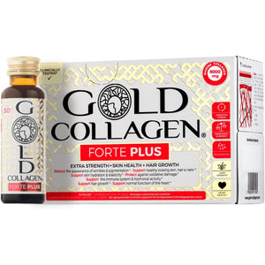GOLD COLLAGEN New Forte plus - Collagen Supplements for Women & Men with Biotin Hair Growth, Skin & Immune System Booster with 8G of Marine Collagen, Vitamin C & Hyaluronic Acid, 1 Pack 10X50Ml