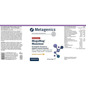 Metagenics Megamag Muscleze Magnesium Glycinate Powder - Muscle Recovery after Exercise - Orange, 30 Servings