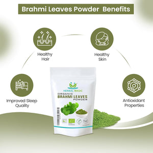 Herbal Magic’S Organic Brahmi (Bacopa Monnieri) Leaf Powder Natural Hair Face Mask - Prized Herb in Ayurveda - Sparkle Your Smoothies, Baking -100G