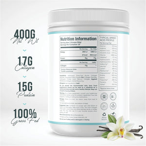 Vanilla Multi Collagen Protein Powder - 400G - Unsweetened - 5 Types of Collagen Peptides - Hydrolysed Grass Fed Bovine, Wild Caught Marine & Free-Range Chicken - Keto Approved
