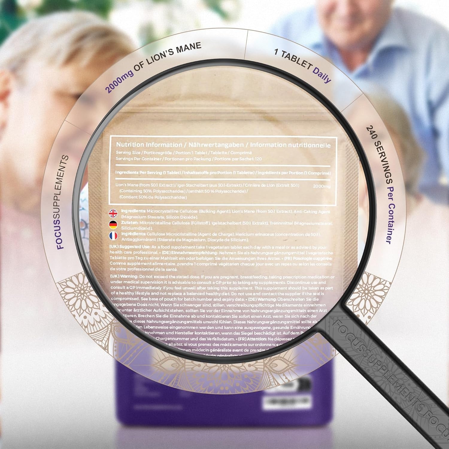 FS Lions Mane | 120 Lion'S Mane Tablets - 2000Mg Lionsmane per Serving | High Strength Lionsmane Mushroom Supplement | Non-Gmo, Gluten & Allergen Free | Made in the UK