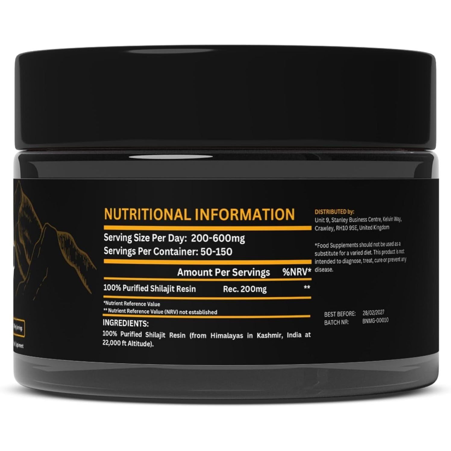 Shilajit Resin Mountain Gold Shilajit, Natural Himalayan Shilajit - 100% Pure Shilajit, Rich in Fulvic Acid 77%, 84+ Trace Minerals, Lab Tested, 600Mg Max Potency, Shilajit Pure, Vegan