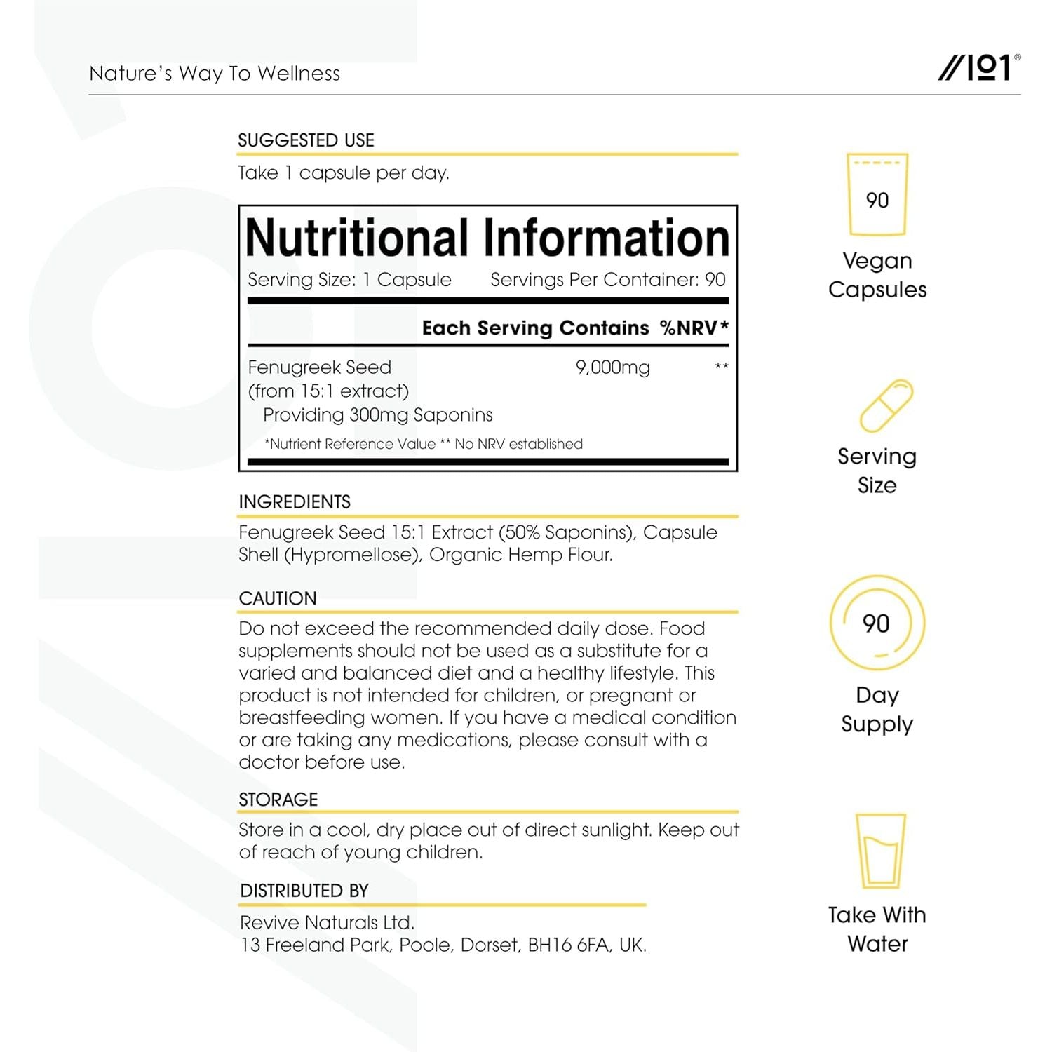 Fenugreek Seed Extract 9000Mg - High Strength 50% Saponins (300Mg) - 90 Vegan Capsules (3 Months Supply) - Resealable and Recyclable Pouch - by Alpha01