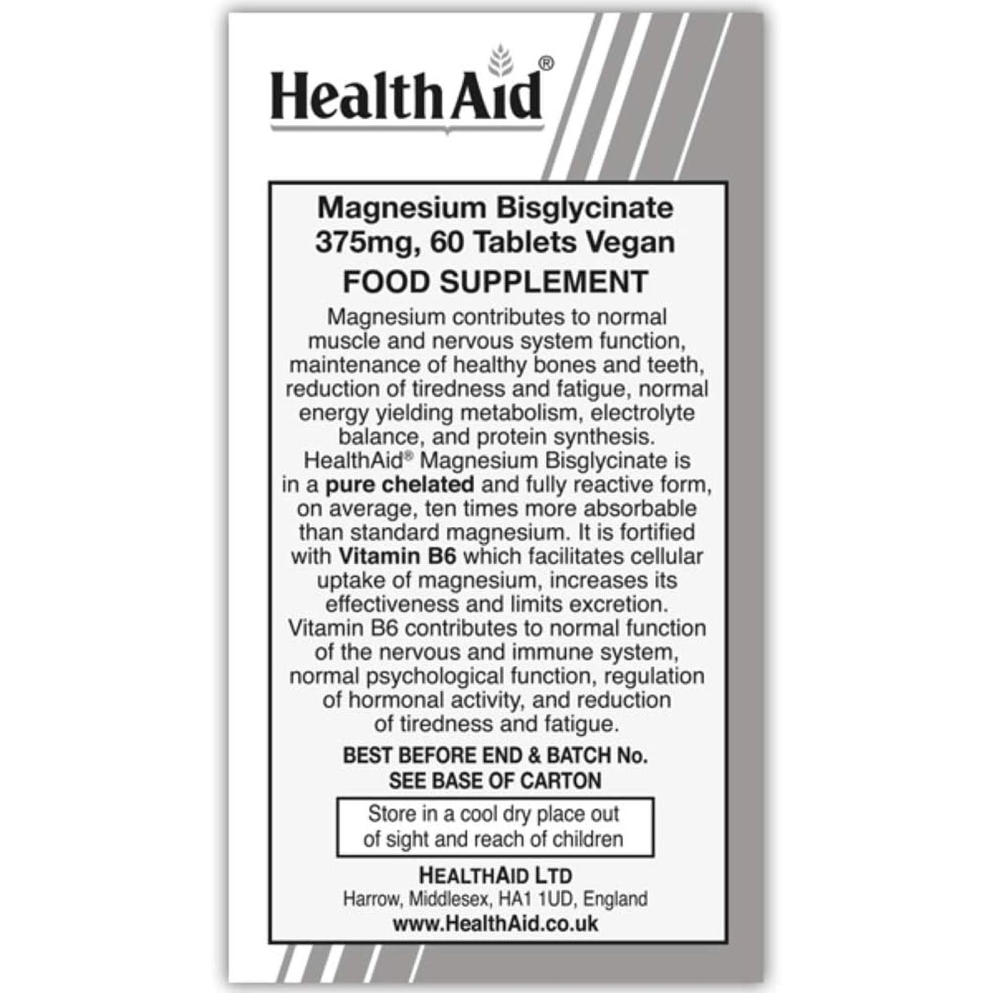Healthaid Magnesium Bisglycinate Vegan Tablets, 60-Count