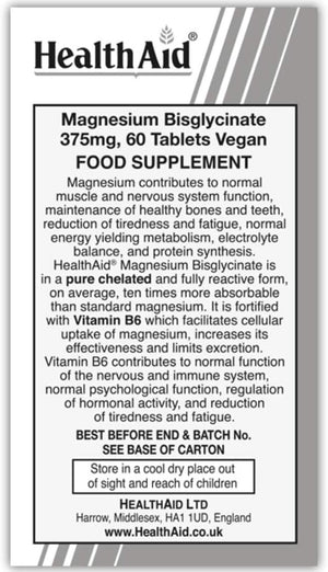 Healthaid Magnesium Bisglycinate Vegan Tablets, 60-Count