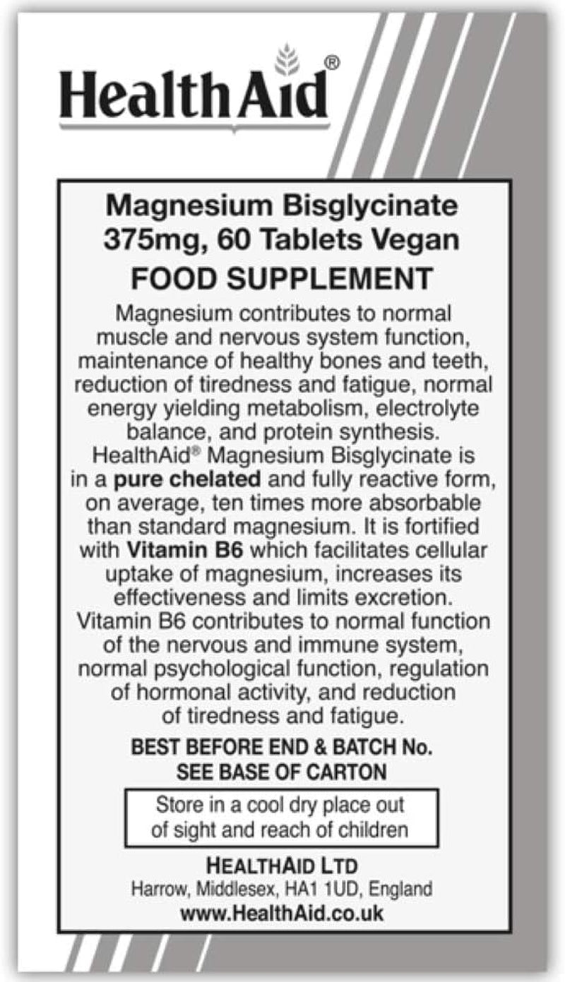 Healthaid Magnesium Bisglycinate Vegan Tablets, 60-Count