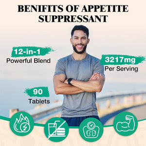 Appetite Suppressant & Fat Burner for Men – High-Dose 3217Mg Natural Formula with Glucomannan & Green Tea – Fast-Acting Energy Booster – Controls Cravings – Keto Friendly – 90 Tablets