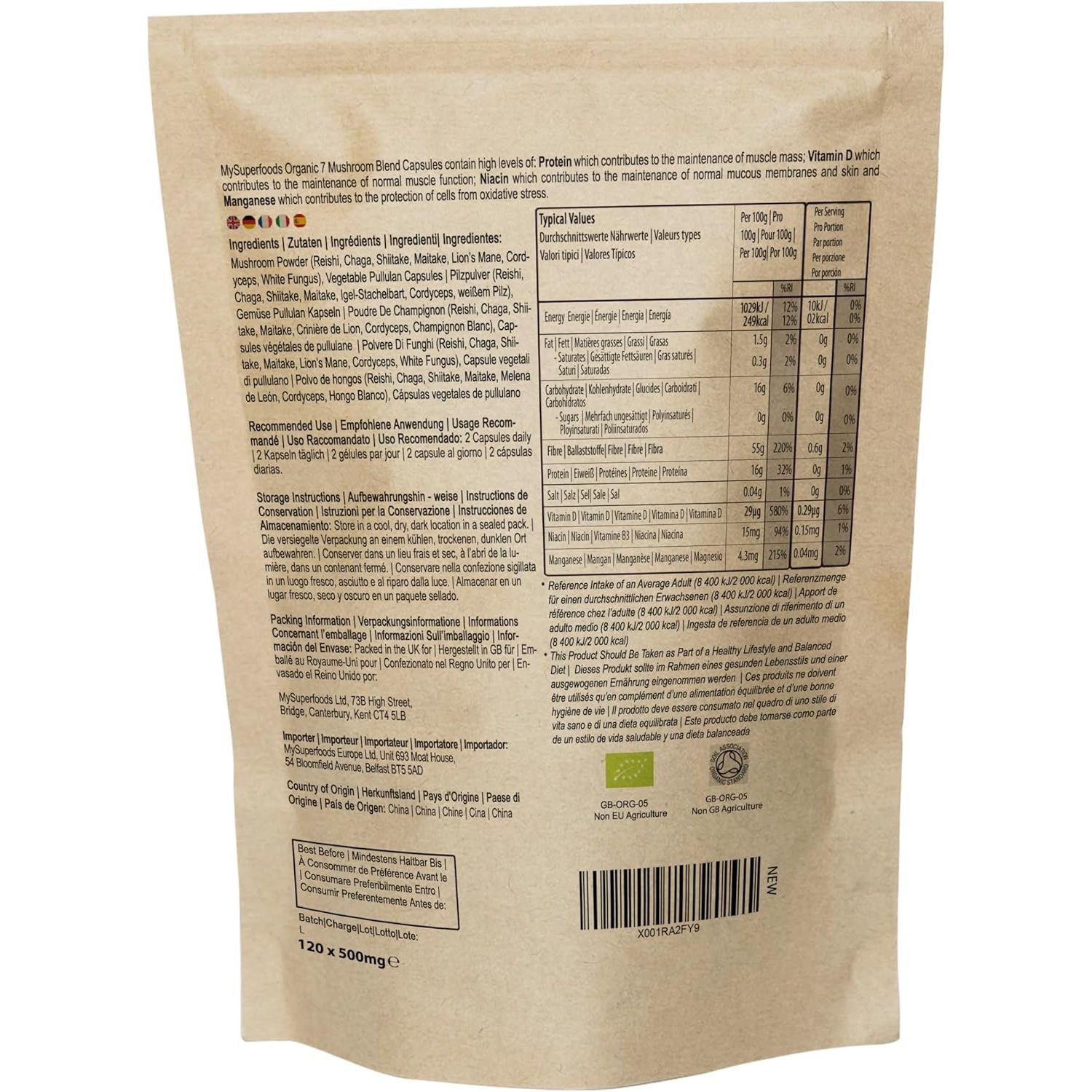 Mushroom Complex Capsules | Organic | 1000Mg per Serving | 120 Capsules | Blend of 7 Powerful Medicinal Mushrooms to Boost Your Immune System | Mysuperfoods