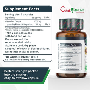 Best Immune, Magnesium Taurate 500Mg Supplement - Strength Balanced Formula for Absorption, Bioavailability, Support Energy & Muscle Function, for Men Women, 500 Mg 100 Capsules, 100 Days Supply