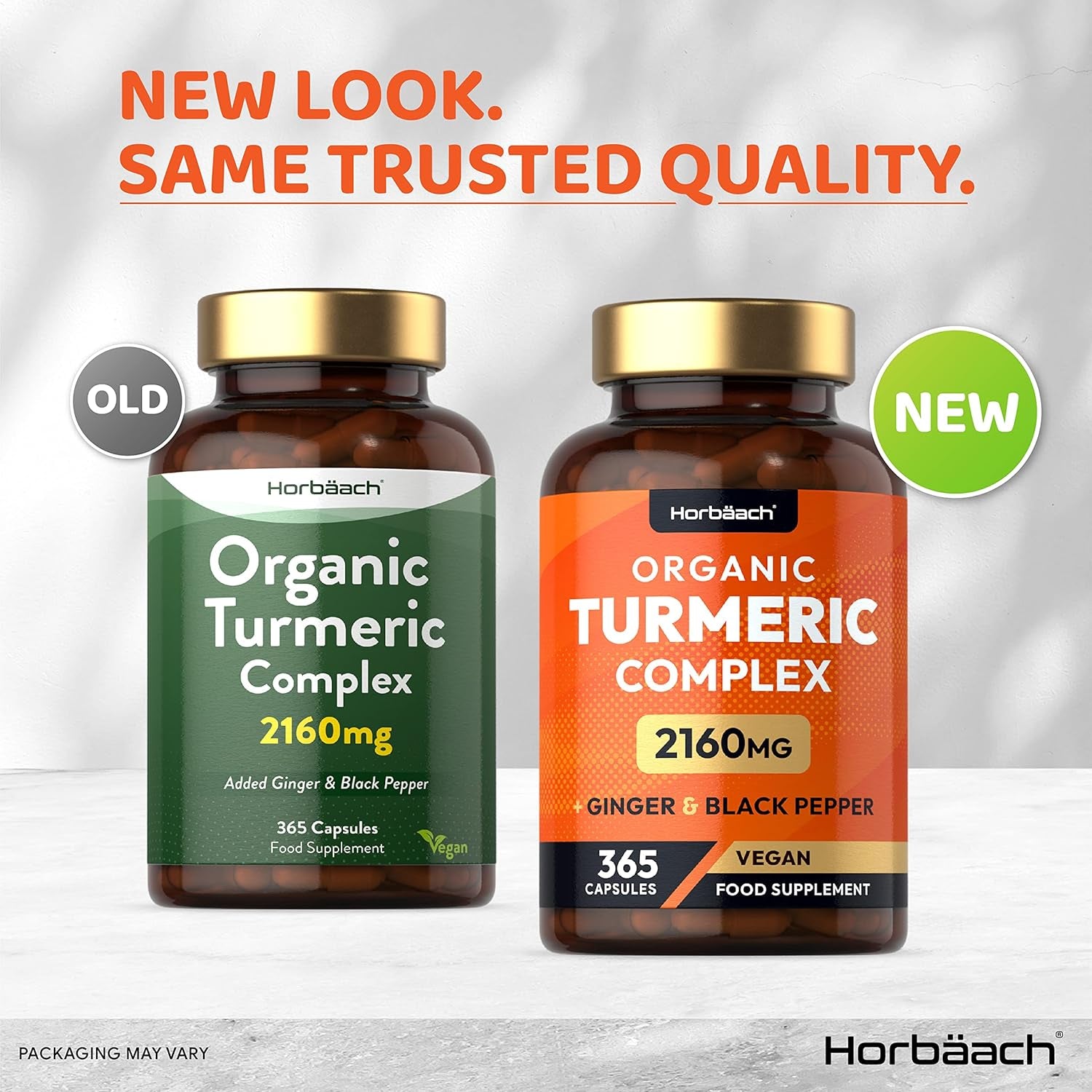 Organic Turmeric and Black Pepper 2160Mg | with Added Ginger | High Strength Curcumin Capsules | 365 Vegan Capsules | Easy-To-Swallow Formula | by Horbaach