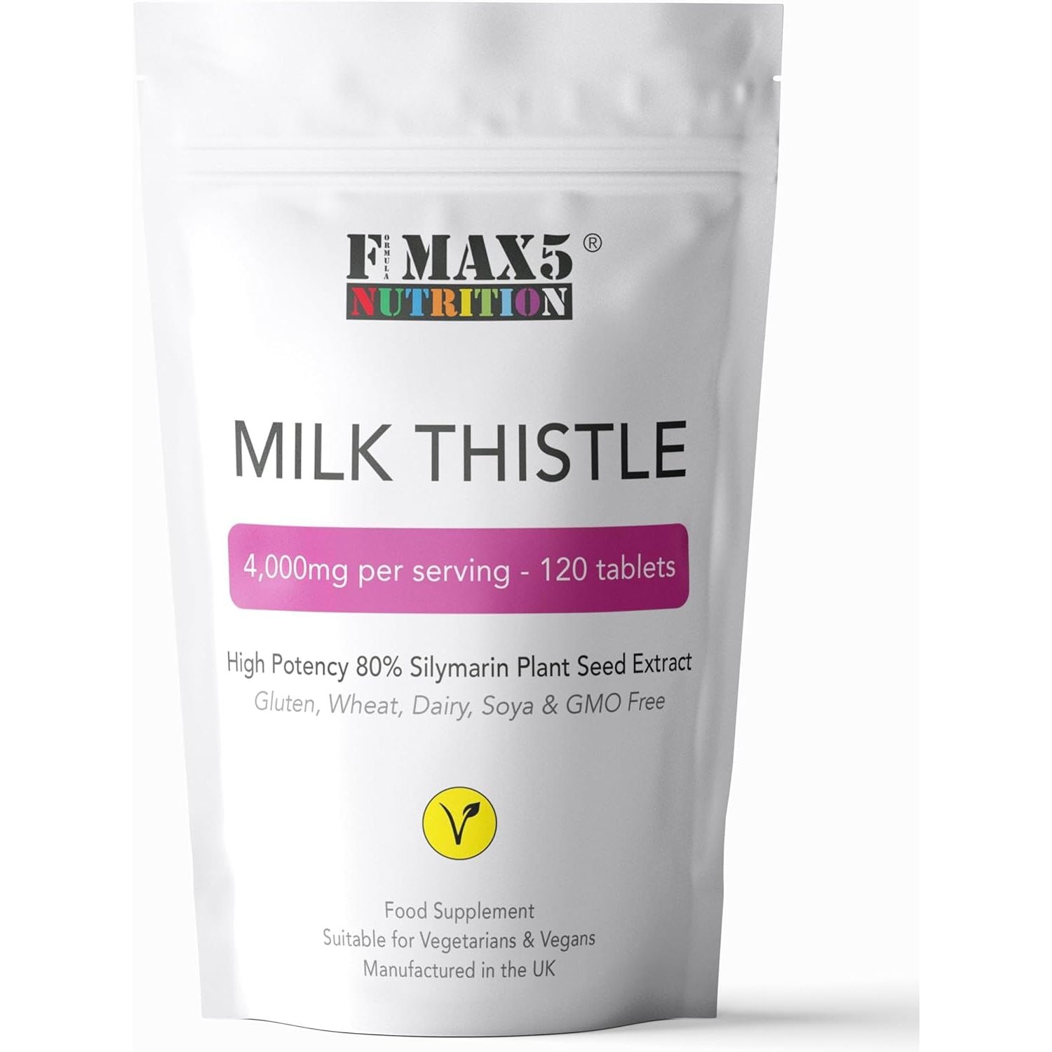Milk Thistle (80% Silymarin) Tablets - High Strength 4000Mg Supplement, 120 Tablets (2 per Serving) - Not Capsules or Tincture - Vegan, Gmo-Free, Gluten-Free, UK Made