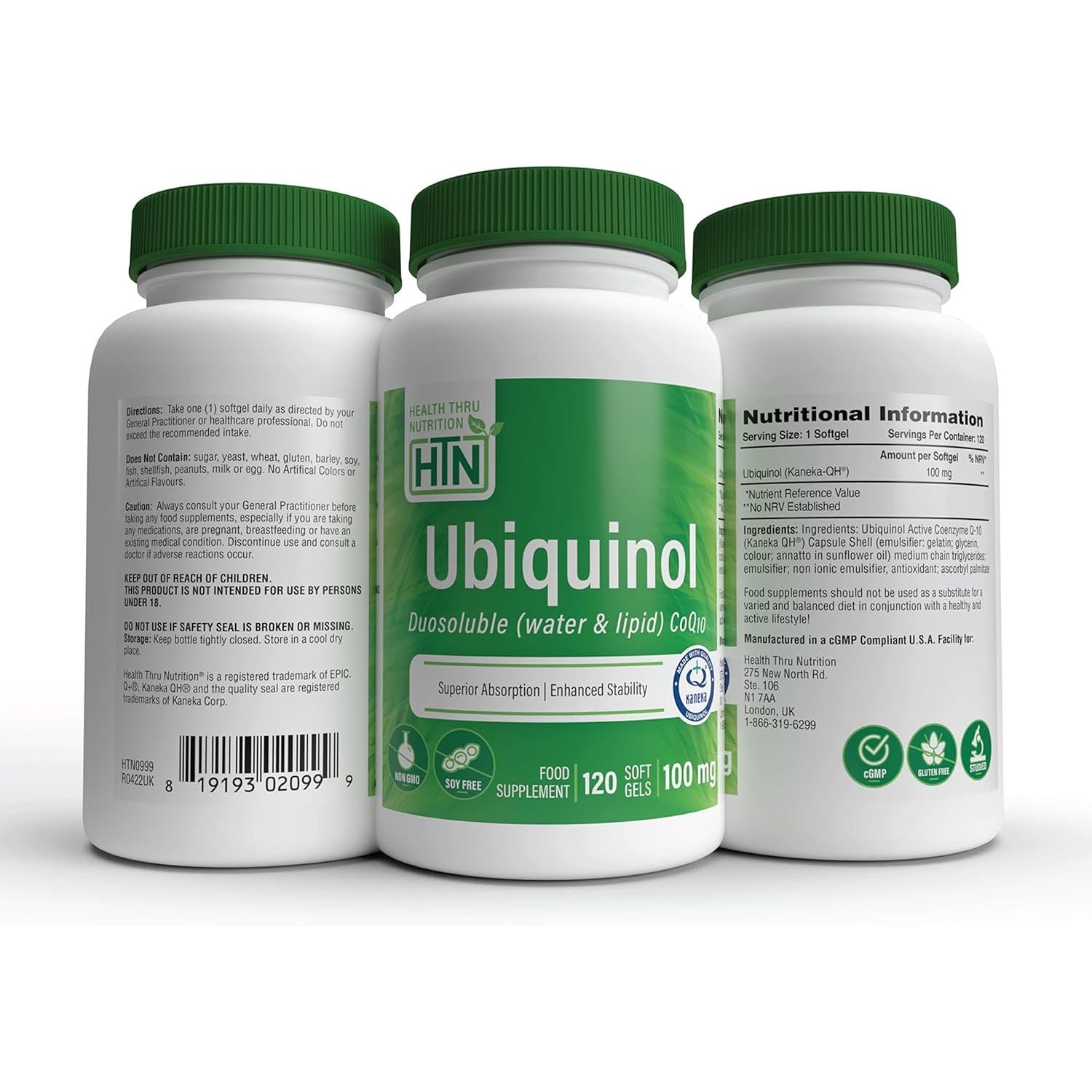 Ubiquinol 100Mg 120 Softgels (Duosoluble: Water & Lipid) Superior Absorption Coq-10 (As Kaneka Ubiquinol) Non-Gmo by Health Thru Nutrition