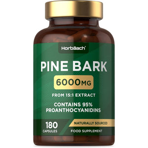 Pine Bark Extract Capsules 6000Mg | 180 Count | High Strength Supplement | 15:1 Pine Bark Extract | 95% Proanthocyanidins | by Horbaach